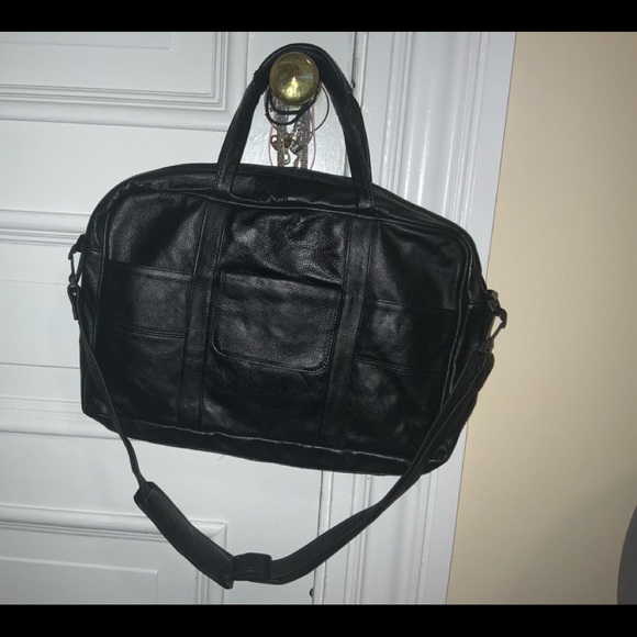 APC black leather laptop carry bag.  10 inch by 18 inch. - Picture 2 of 3